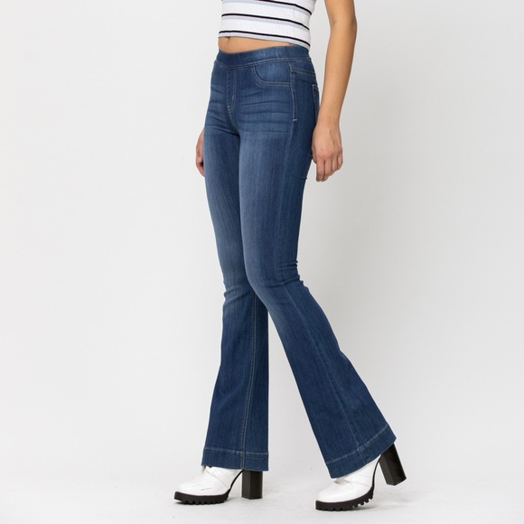 RESTOCK! New Cello Jeans Pull On Flares Dark Wash - Picture 5 of 16